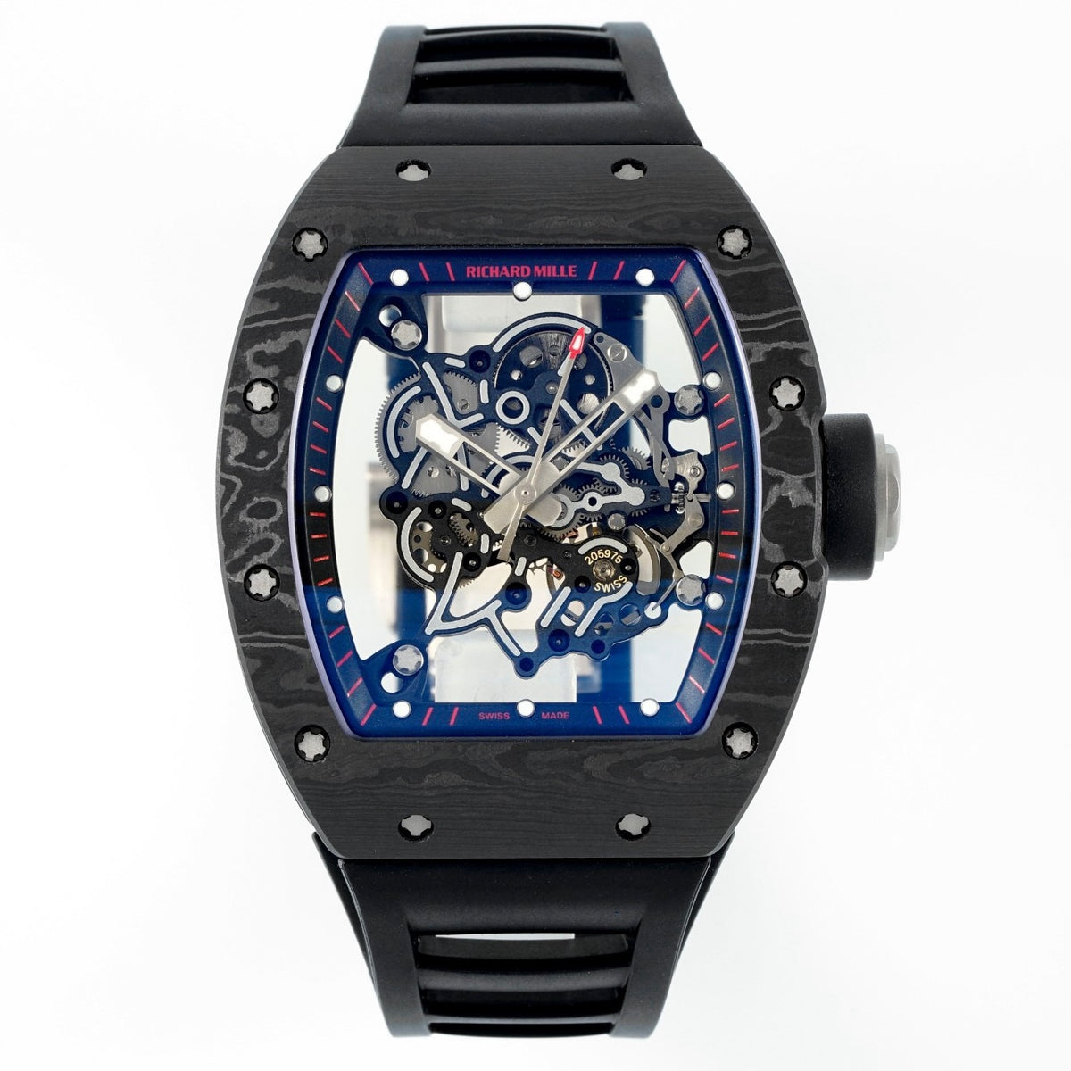 Richard Mille RM055 Tonneau Hollow Automatic Watch Light 74.3g FKM Rubber Strap