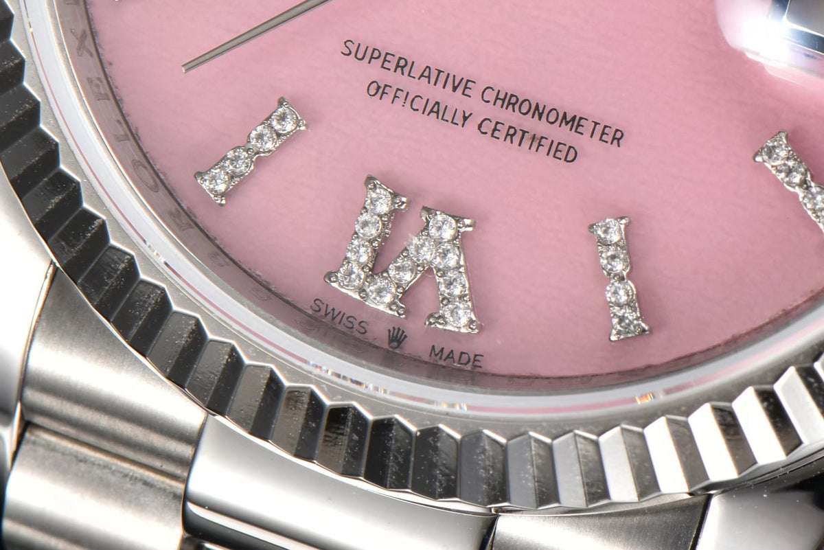 Rolex Day-Date 36 Hidden 6 Diamond Roman Markers | CS Factory Natural Gemstone Dial 904L Steel Watch
