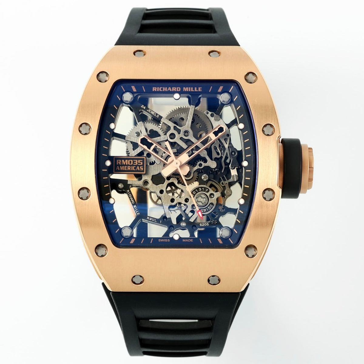 Richard Mille RM035 Americas Hollow Tonneau Mechanical Watch Magnesium Alloy Rubber Strap Multi Colors