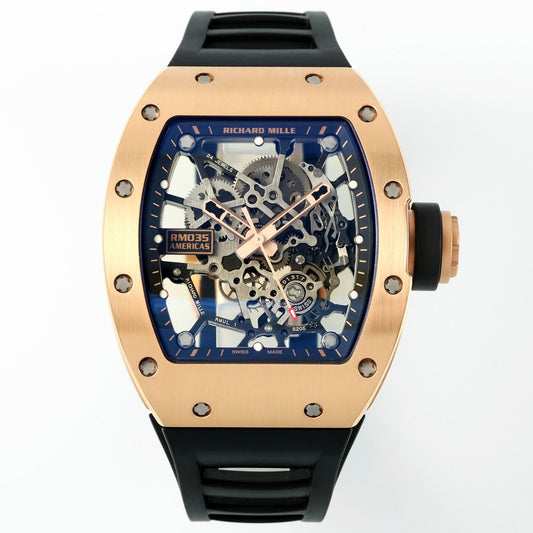 Richard Mille RM035 Americas Hollow Tonneau Mechanical Watch Magnesium Alloy Rubber Strap Multi Colors
