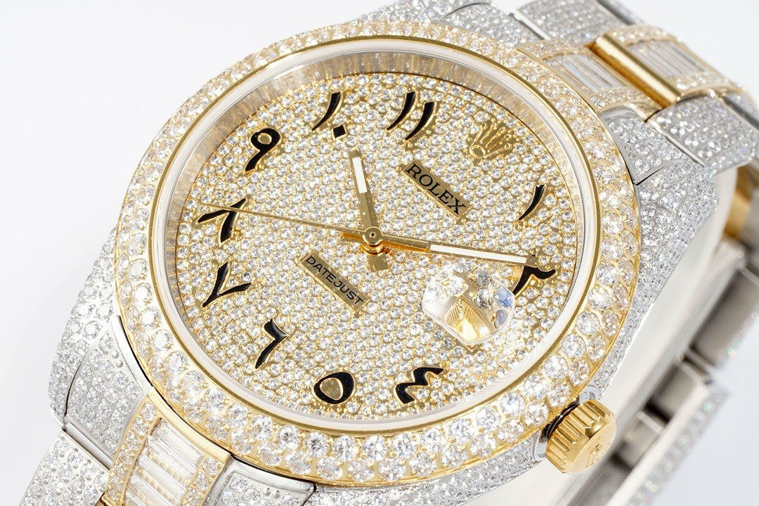 Rolex TW Factory Fully Iced‑Out Datejust 41mm Men Watch, Full Paved Stones, 2824 Automatic Movement