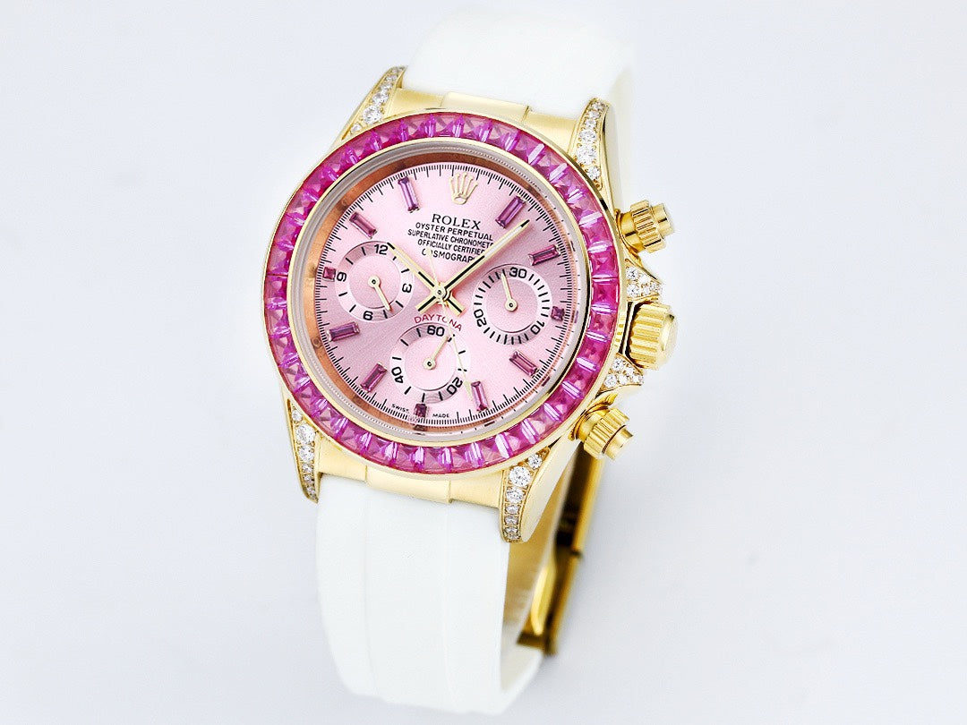 Rolex Cosmograph Daytona Super Clone Watch | Sakura Pink Dial, Pink Ruby Bezel, 43mm
