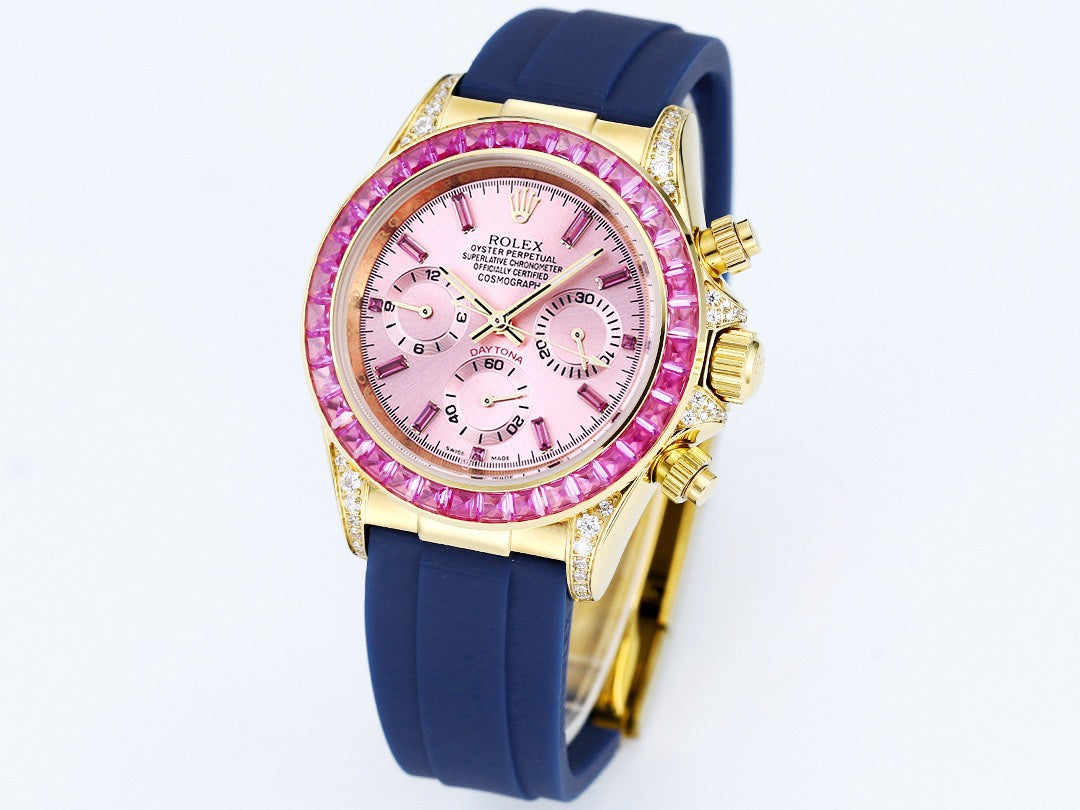 Rolex Cosmograph Daytona Super Clone Watch | Sakura Pink Dial, Pink Ruby Bezel, 43mm