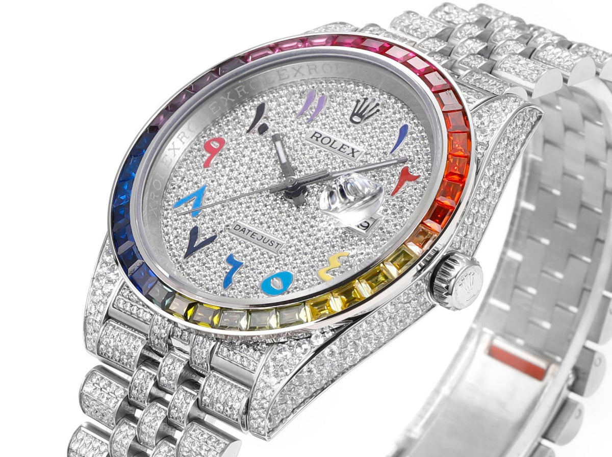 Rolex MS Factory Datejust 41mm Full‑Paved Diamond Watch 904L Steel 3235 Automatic Movement Rainbow Bezel