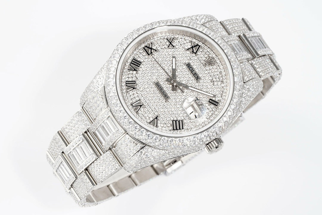 Rolex TW Factory Fully Iced‑Out Datejust 41mm Men Watch, Full Paved Stones, 2824 Automatic Movement