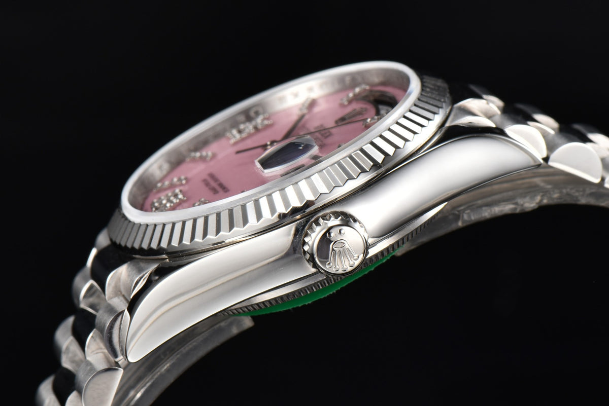 Rolex Day-Date 36 Hidden 6 Diamond Roman Markers | CS Factory Natural Gemstone Dial 904L Steel Watch