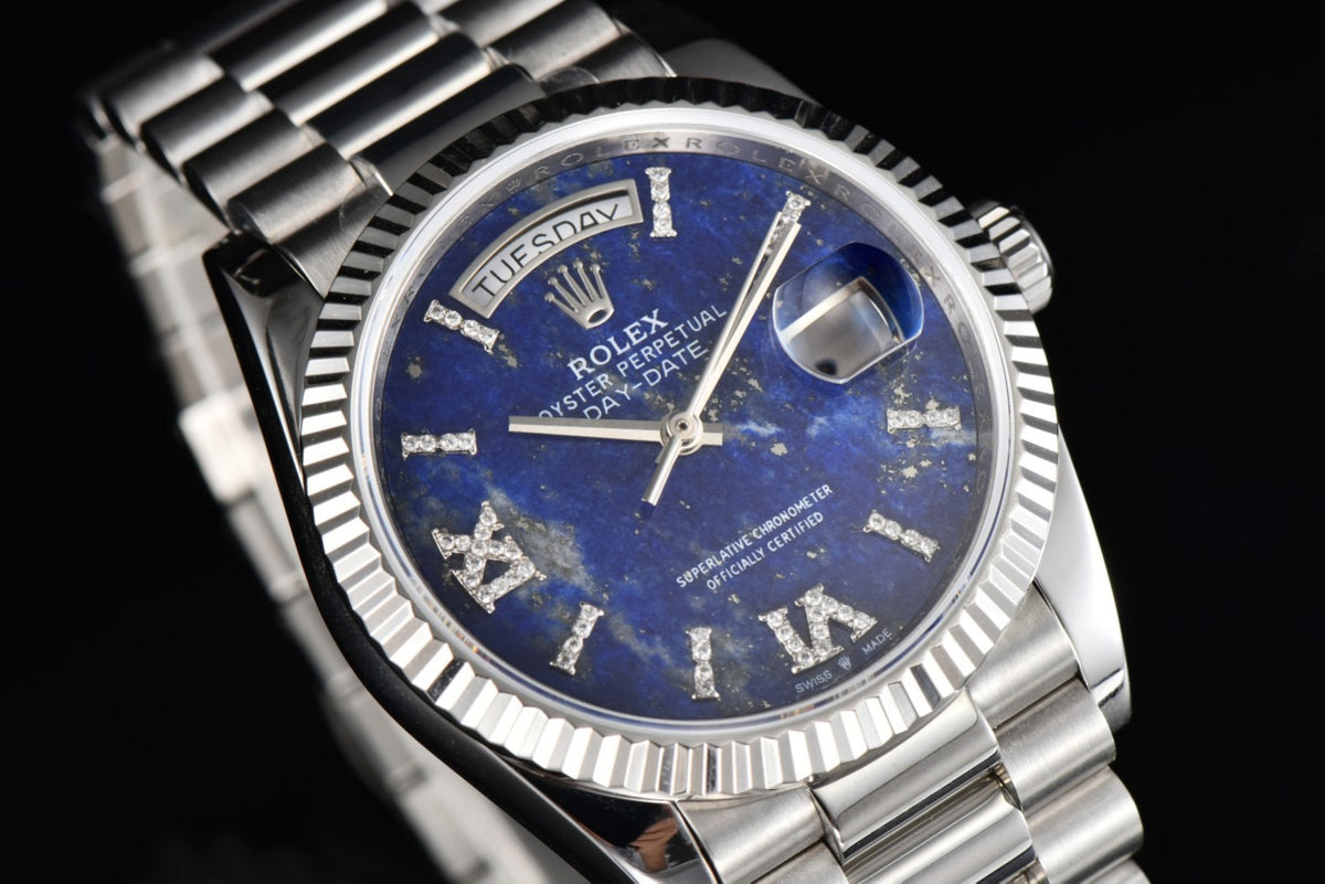 Rolex Day-Date 36 Hidden 6 Diamond Roman Markers | CS Factory Natural Gemstone Dial 904L Steel Watch