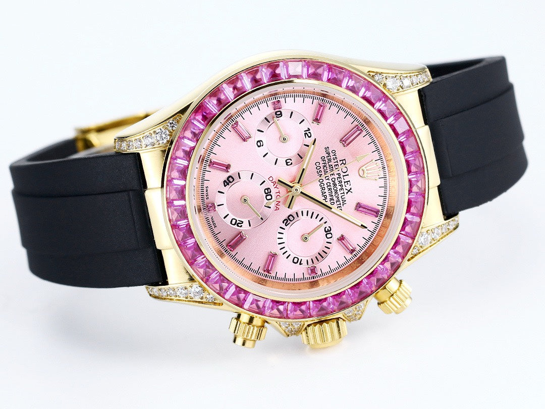 Rolex Cosmograph Daytona Super Clone Watch | Sakura Pink Dial, Pink Ruby Bezel, 43mm