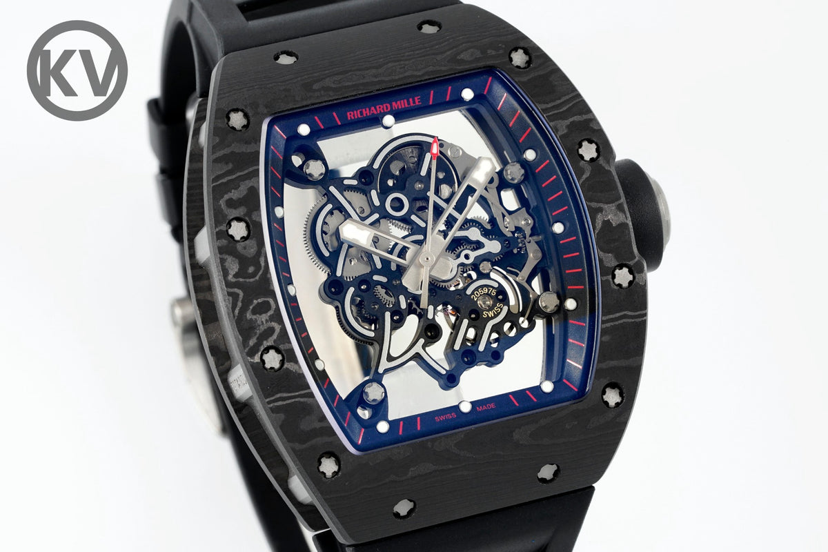 Richard Mille RM055 Tonneau Hollow Automatic Watch Light 74.3g FKM Rubber Strap