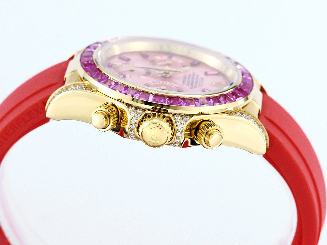 Rolex Cosmograph Daytona Super Clone Watch | Sakura Pink Dial, Pink Ruby Bezel, 43mm