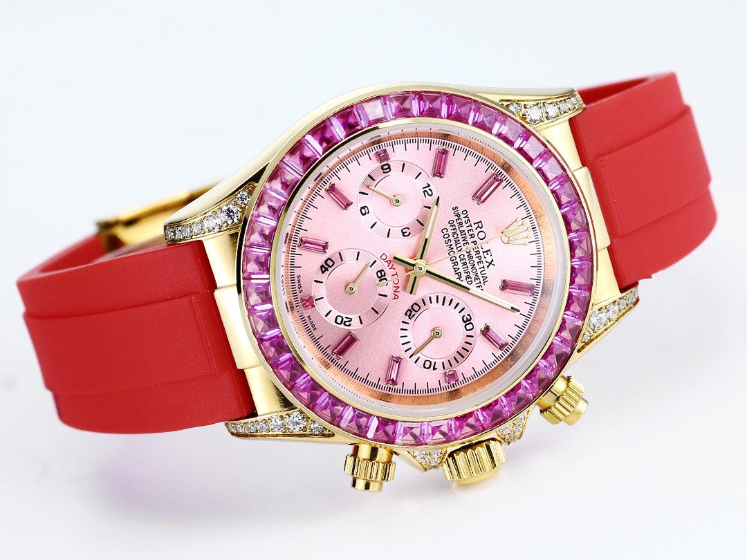 Rolex Cosmograph Daytona Super Clone Watch | Sakura Pink Dial, Pink Ruby Bezel, 43mm