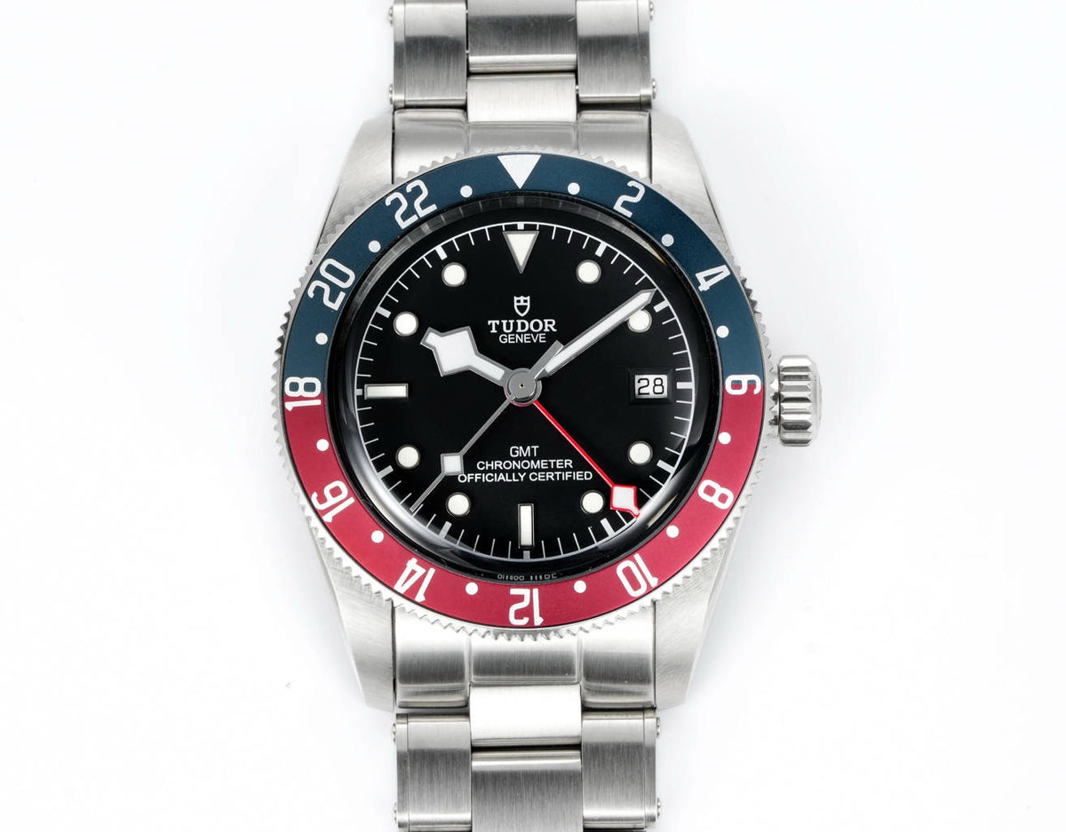 Tudor Black Bay GMT Automatic Diver Watch 41mm, Domed Sapphire Crystal, Rivet Stainless Steel Bracelet, Multiple Ceramic Bezel Color Options