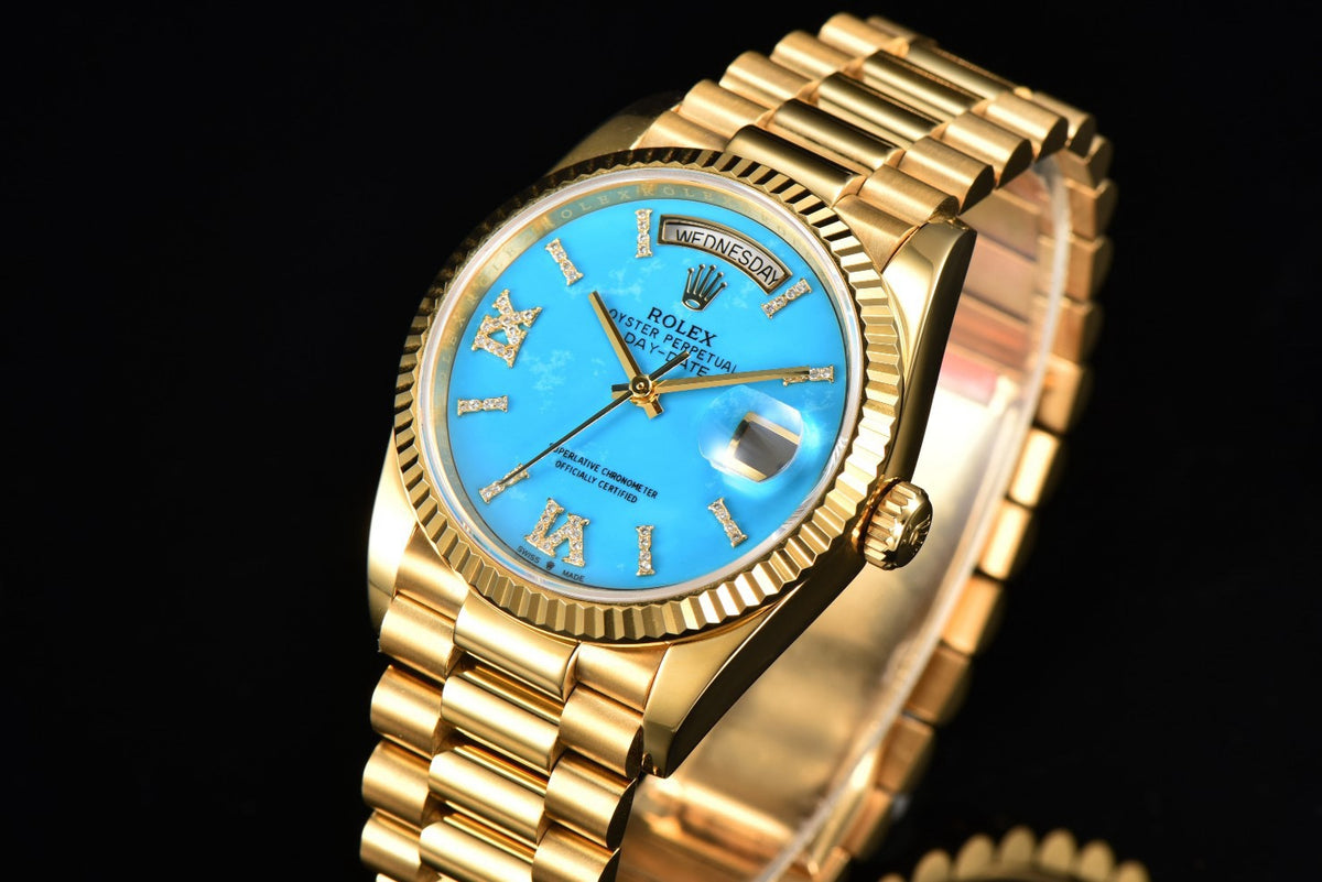 Rolex Day-Date 36 Hidden 6 Diamond Roman Markers | CS Factory Natural Gemstone Dial 904L Steel Watch