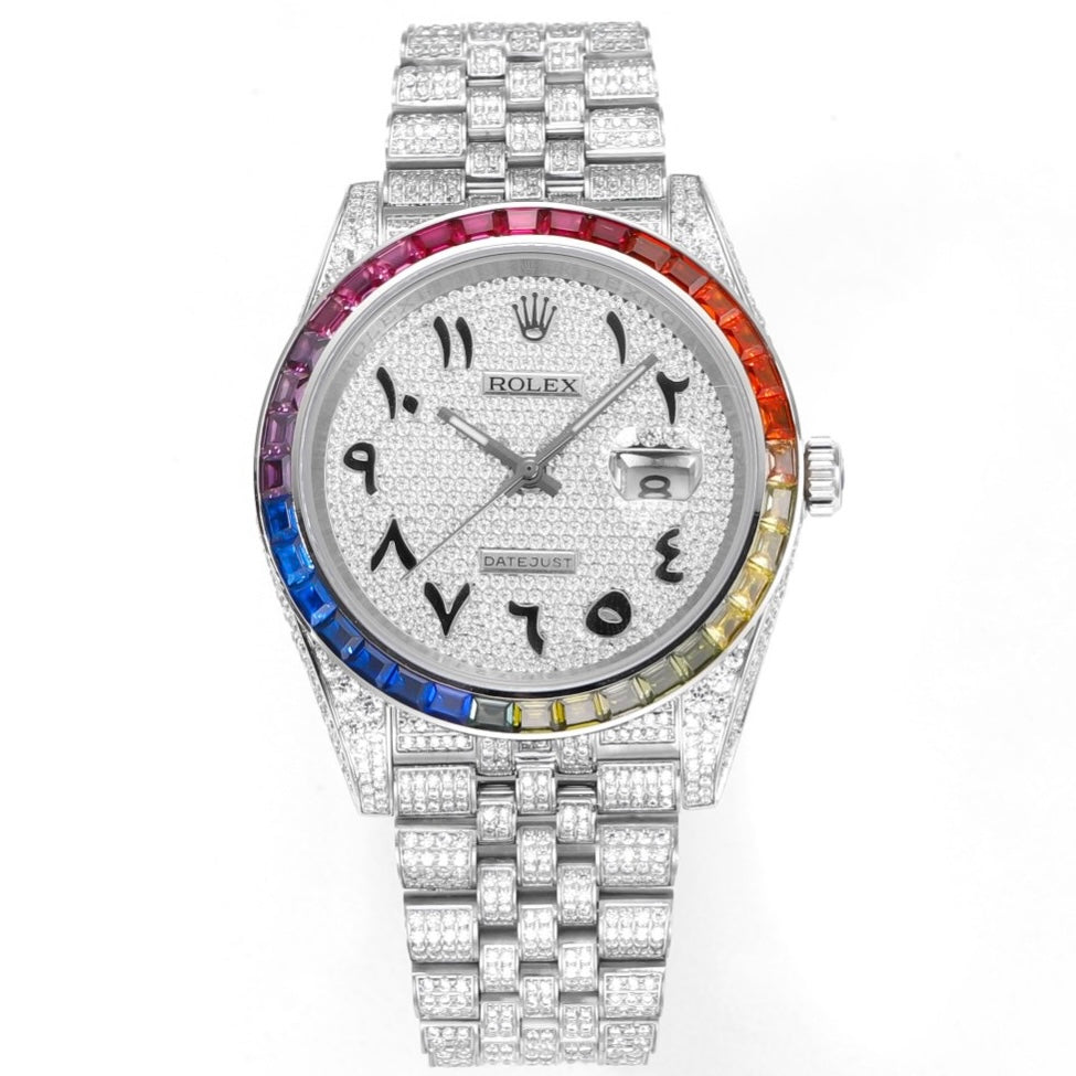 Rolex MS Factory Datejust 41mm Full‑Paved Diamond Watch 904L Steel 3235 Automatic Movement Rainbow Bezel