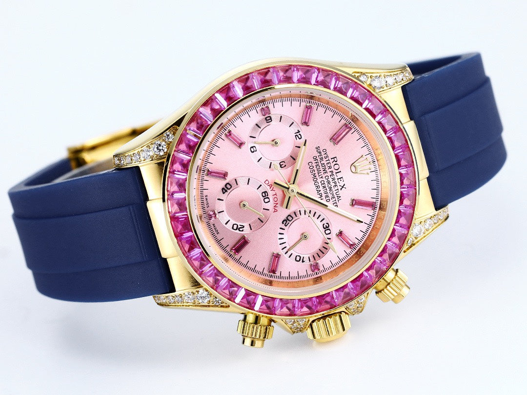 Rolex Cosmograph Daytona Super Clone Watch | Sakura Pink Dial, Pink Ruby Bezel, 43mm