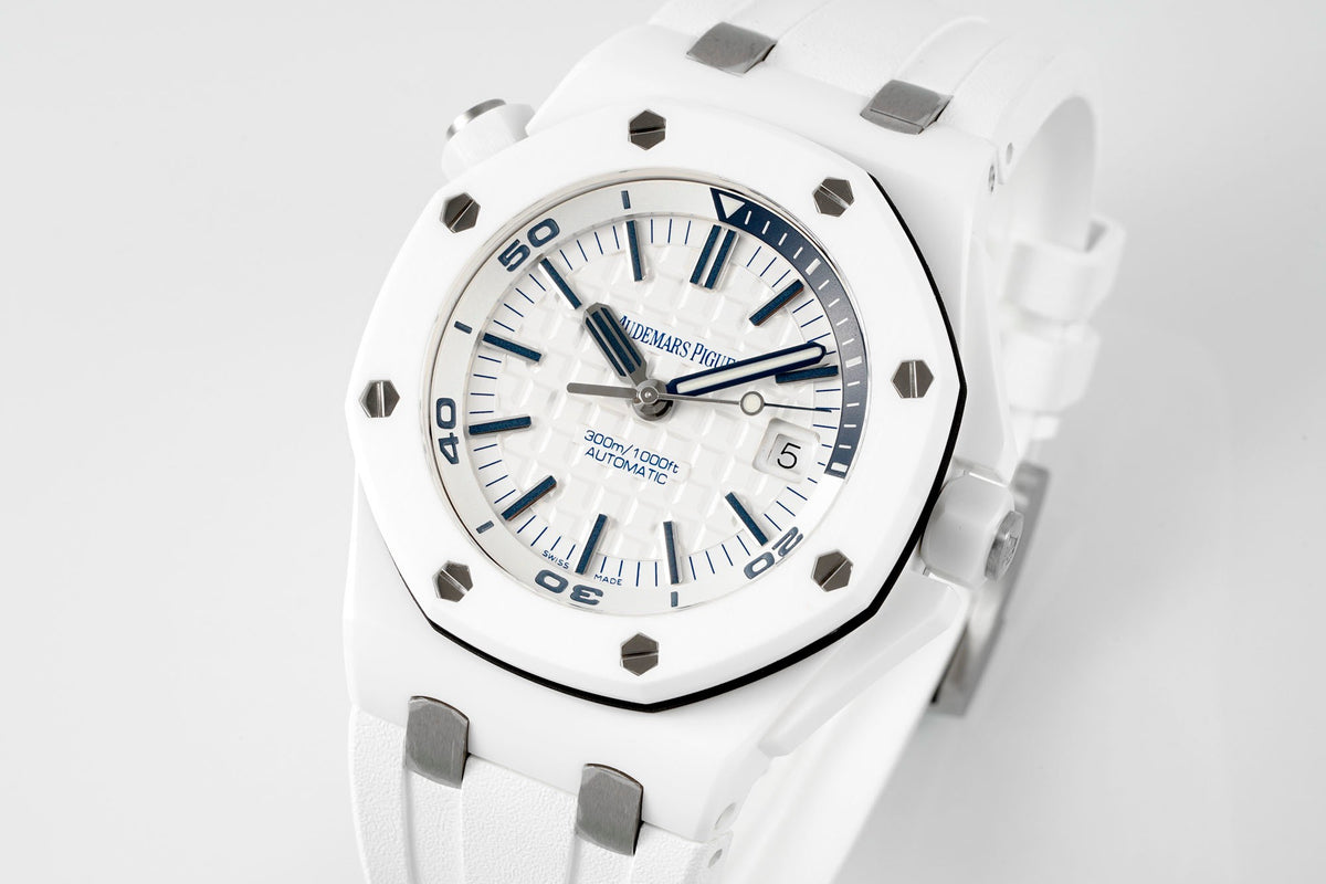 Audemars Piguet Royal Oak Offshore Diver 15707CB White Ceramic Watch | APS Factory Cal.3120 Integrated Movement