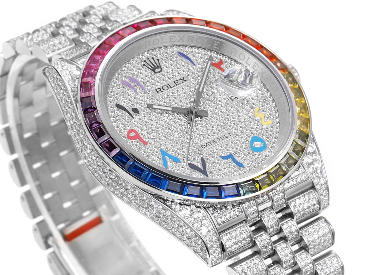 Rolex MS Factory Datejust 41mm Full‑Paved Diamond Watch 904L Steel 3235 Automatic Movement Rainbow Bezel