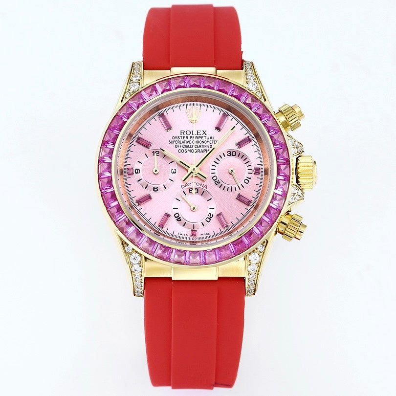 Rolex Cosmograph Daytona Super Clone Watch | Sakura Pink Dial, Pink Ruby Bezel, 43mm