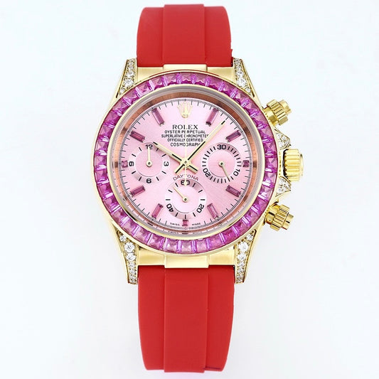 Rolex Cosmograph Daytona Super Clone Watch | Sakura Pink Dial, Pink Ruby Bezel, 43mm