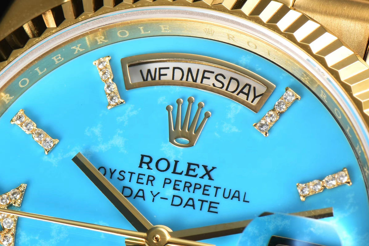 Rolex Day-Date 36 Hidden 6 Diamond Roman Markers | CS Factory Natural Gemstone Dial 904L Steel Watch