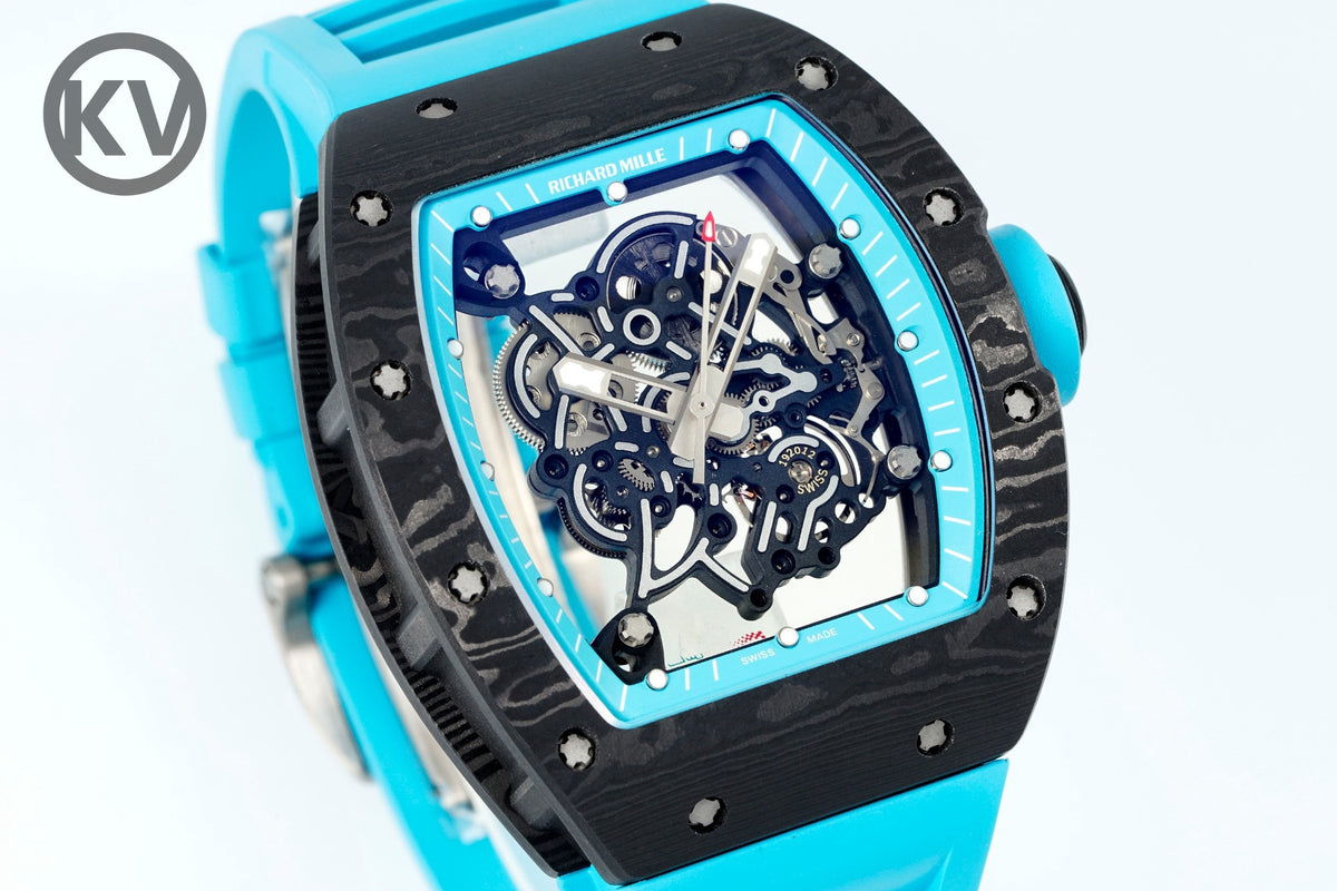Richard Mille RM055 Tonneau Hollow Automatic Watch Light 74.3g FKM Rubber Strap