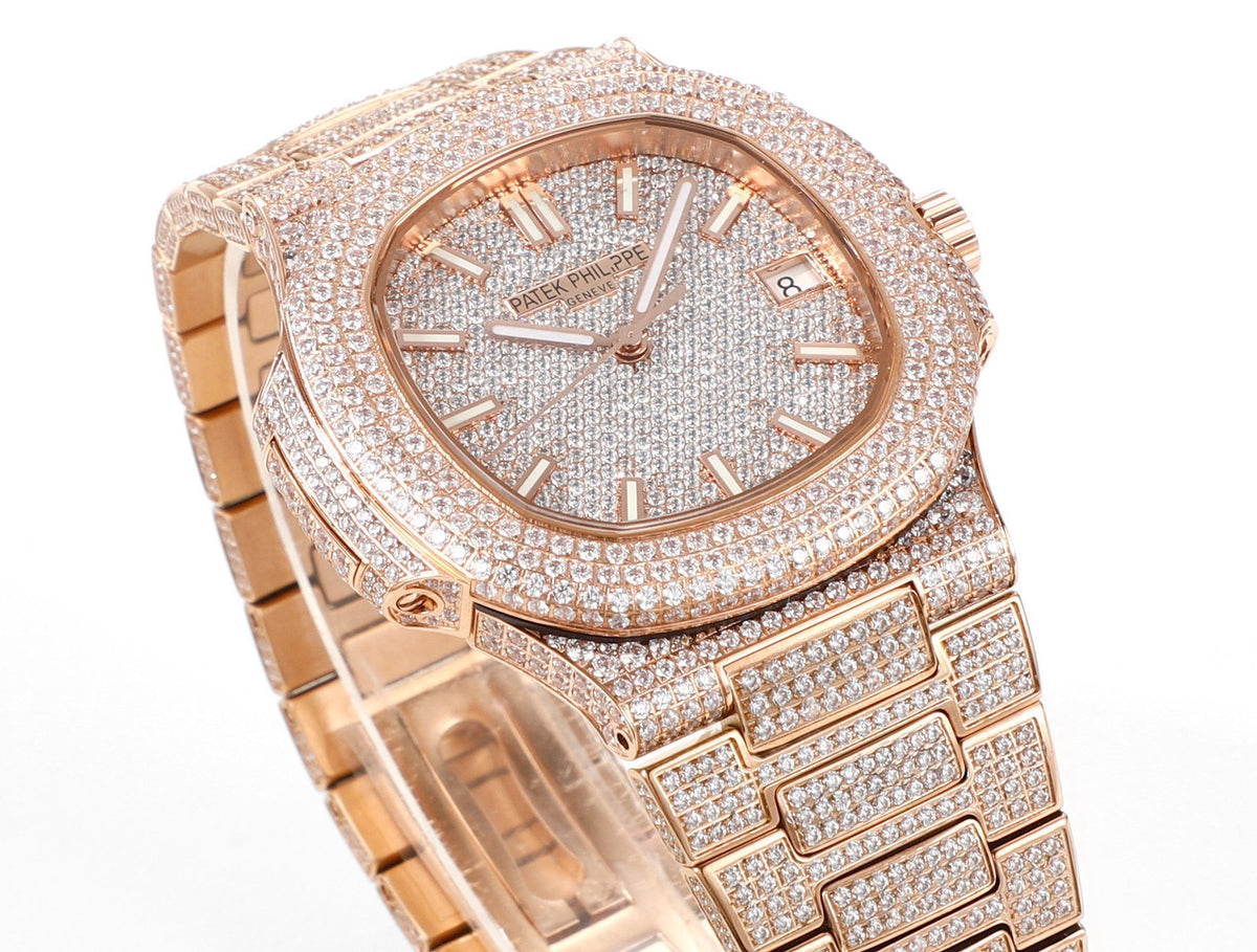 Patek Philippe Nautilus 40mm Full Diamond Automatic Watch | Cal.324 SC Movement Stainless Steel Bracelet