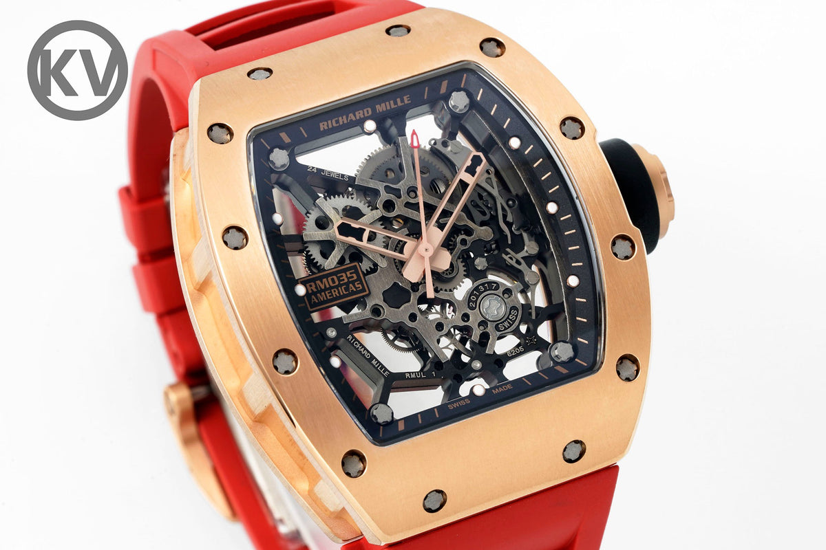 Richard Mille RM035 Americas Hollow Tonneau Mechanical Watch Magnesium Alloy Rubber Strap Multi Colors