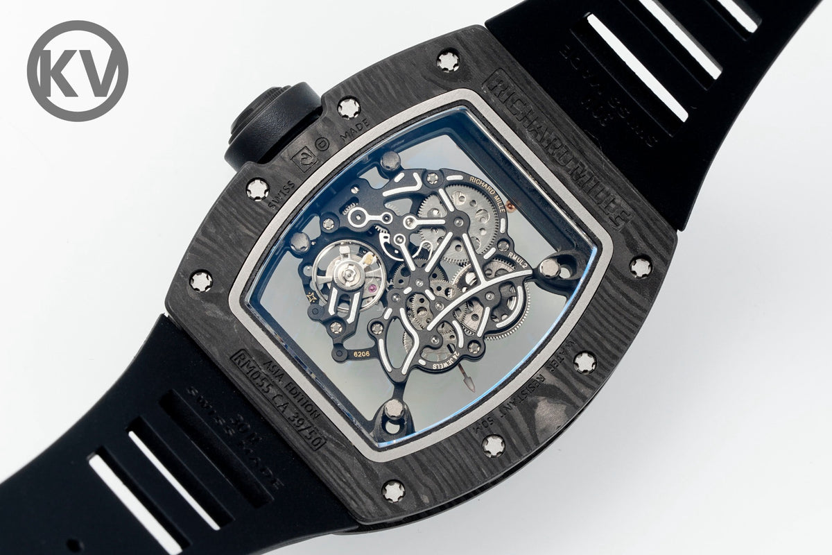 Richard Mille RM055 Tonneau Hollow Automatic Watch Light 74.3g FKM Rubber Strap