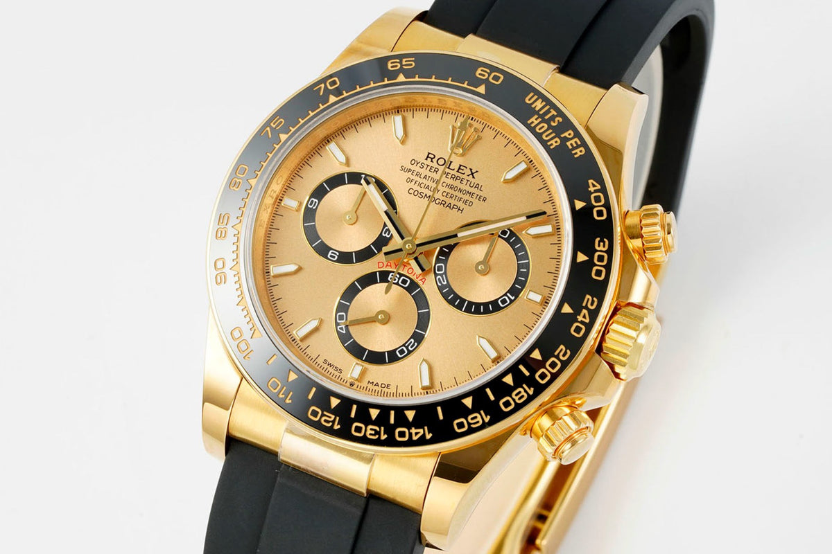 Rolex Cosmograph Daytona 18K Gold Plated Automatic Chronograph Watch Rubber Strap