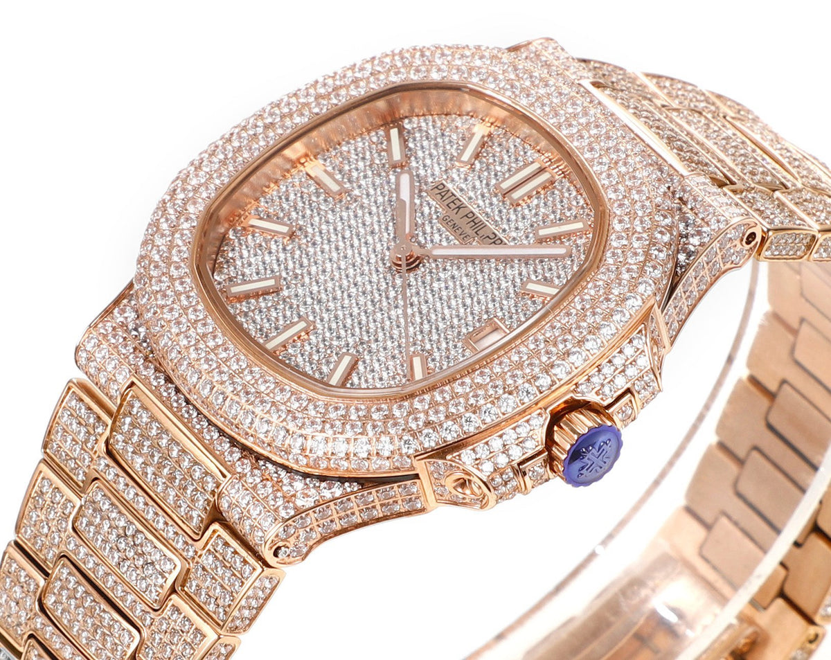 Patek Philippe Nautilus 40mm Full Diamond Automatic Watch | Cal.324 SC Movement Stainless Steel Bracelet