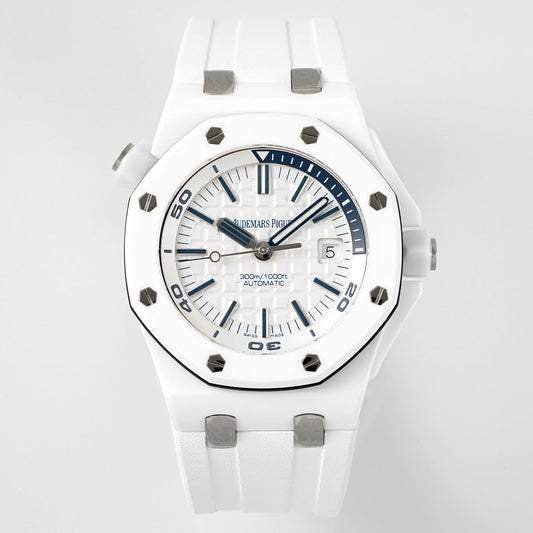 Audemars Piguet Royal Oak Offshore Diver 15707CB White Ceramic Watch | APS Factory Cal.3120 Integrated Movement