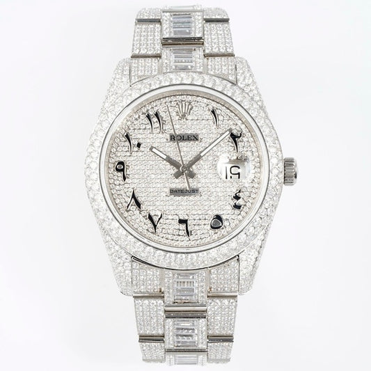 Rolex TW Factory Fully Iced‑Out Datejust 41mm Men Watch, Full Paved Stones, 2824 Automatic Movement