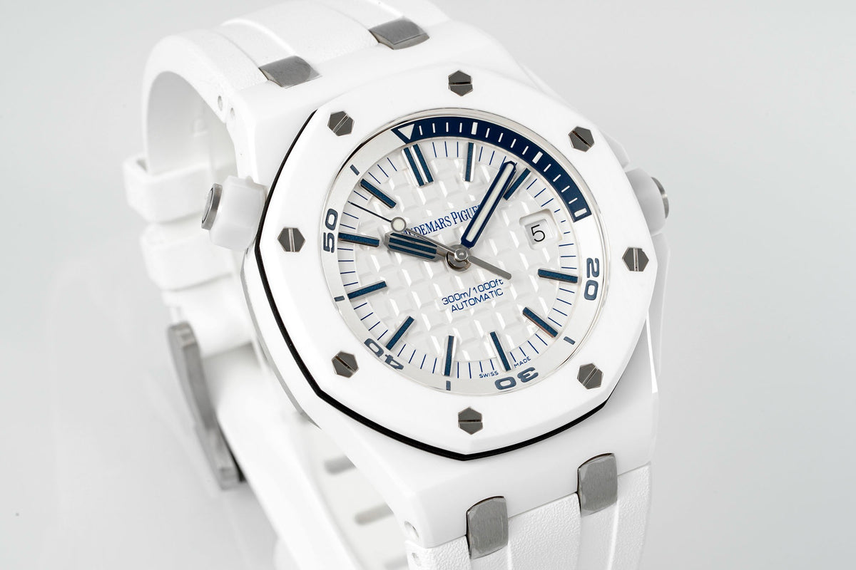 Audemars Piguet Royal Oak Offshore Diver 15707CB White Ceramic Watch | APS Factory Cal.3120 Integrated Movement