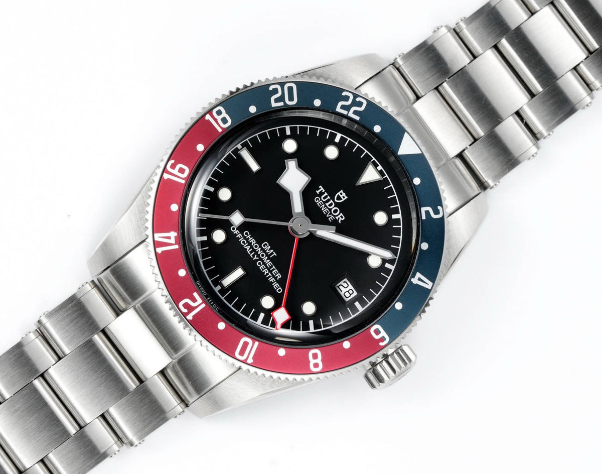Tudor Black Bay GMT Automatic Diver Watch 41mm, Domed Sapphire Crystal, Rivet Stainless Steel Bracelet, Multiple Ceramic Bezel Color Options