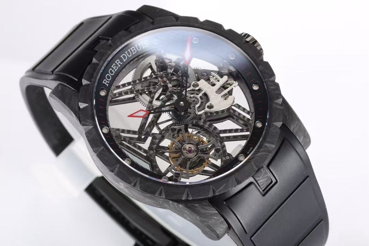 Roger Dubuis Excalibur V4 Skeleton Tourbillon Carbon Fiber Watch NEW Factory Super Clone