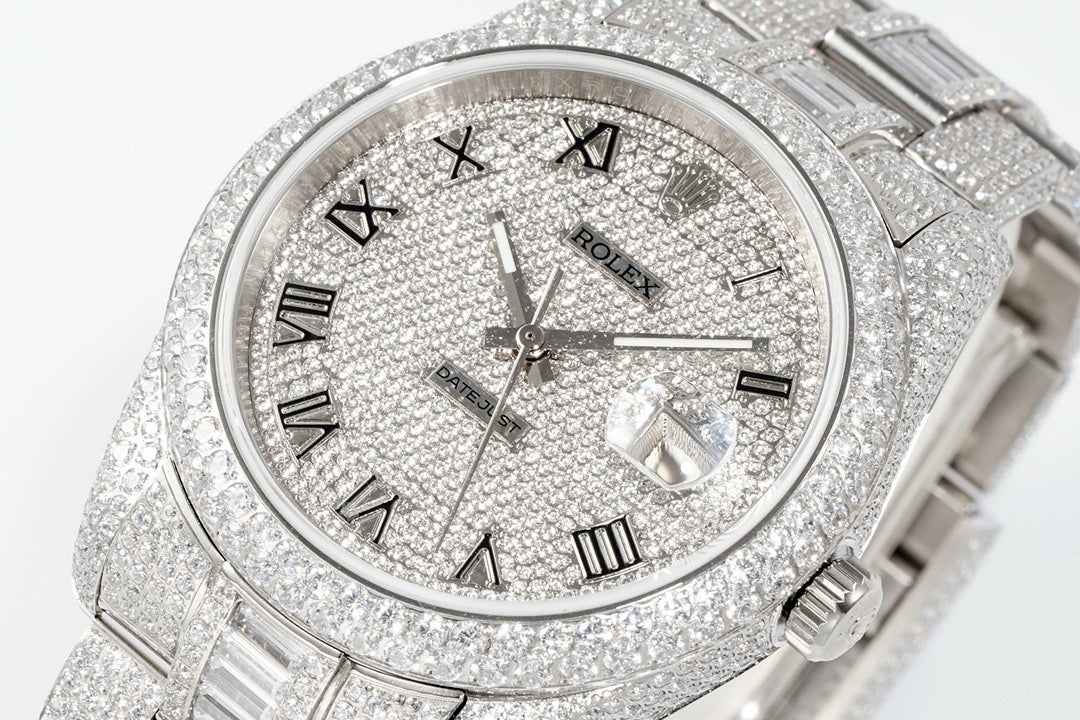 Rolex TW Factory Fully Iced‑Out Datejust 41mm Men Watch, Full Paved Stones, 2824 Automatic Movement