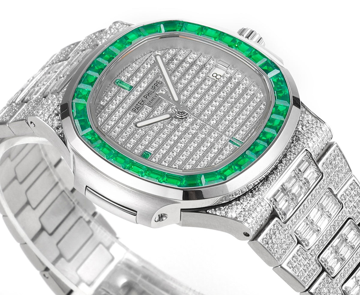 Patek Philippe Nautilus 40mm Full Diamond Automatic Watch | Cal.324 SC Movement Stainless Steel Bracelet