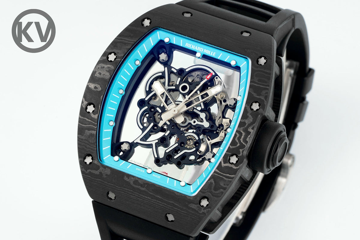 Richard Mille RM055 Tonneau Hollow Automatic Watch Light 74.3g FKM Rubber Strap