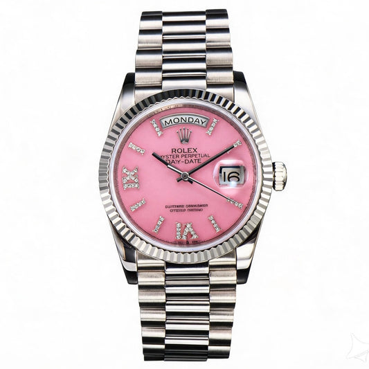 Rolex Day-Date 36 Hidden 6 Diamond Roman Markers | CS Factory Natural Gemstone Dial 904L Steel Watch