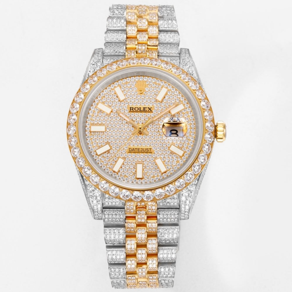 Rolex MS Factory Datejust 41mm Full‑Paved Diamond Watch 904L Steel 3235 Automatic Movement Rainbow Bezel