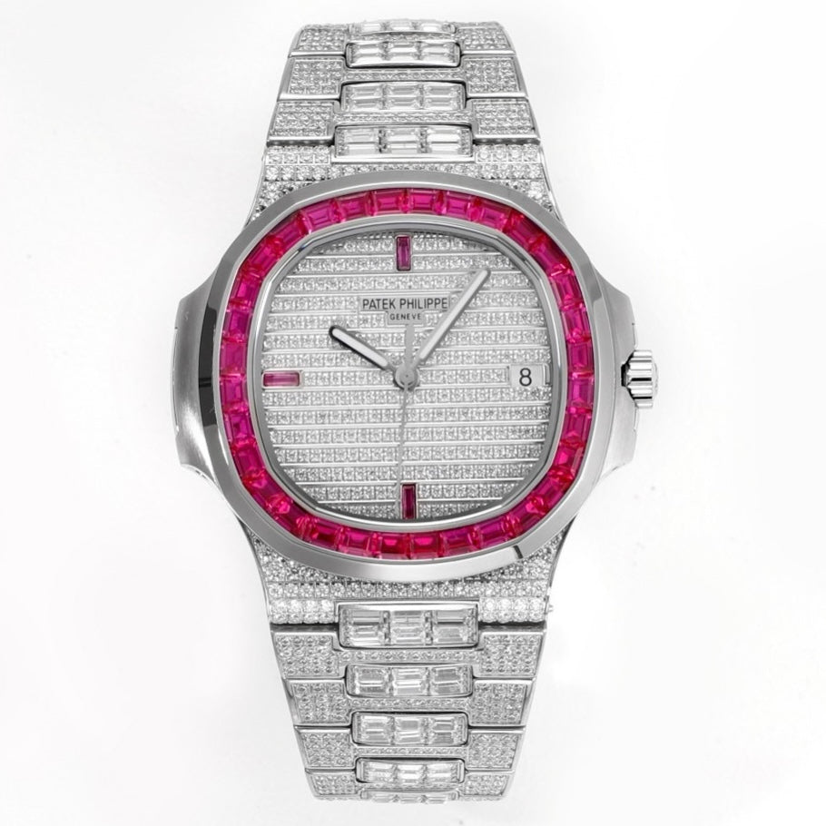Patek Philippe Nautilus 40mm Full Diamond Automatic Watch | Cal.324 SC Movement Stainless Steel Bracelet