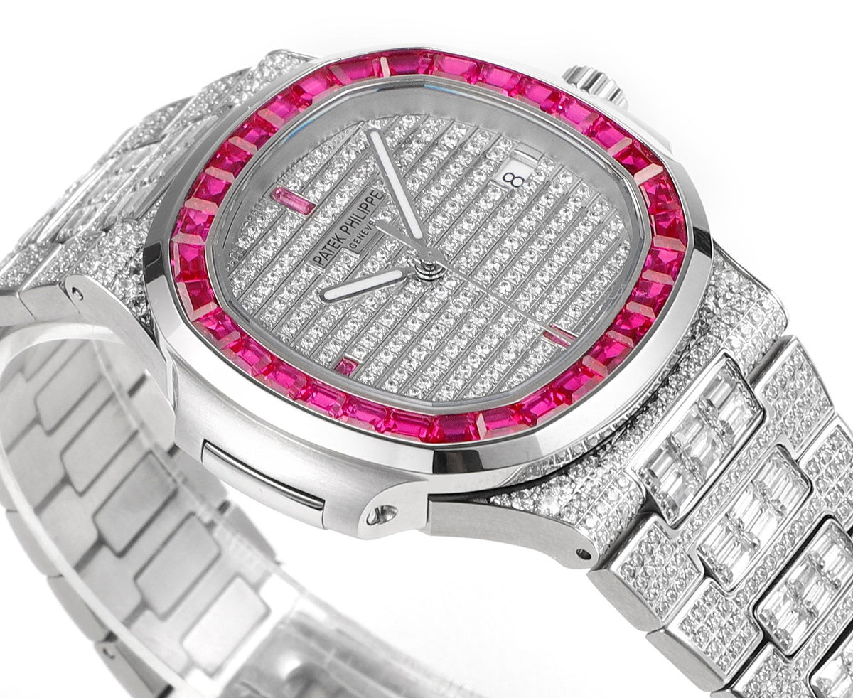 Patek Philippe Nautilus 40mm Full Diamond Automatic Watch | Cal.324 SC Movement Stainless Steel Bracelet