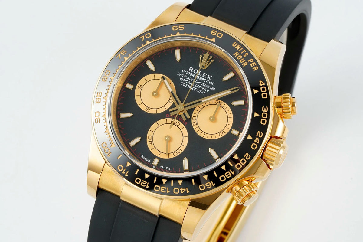 Rolex Cosmograph Daytona 40mm Rubber Strap Weighted 18K Gold‑Plated Cal.4131 Chronograph Movement