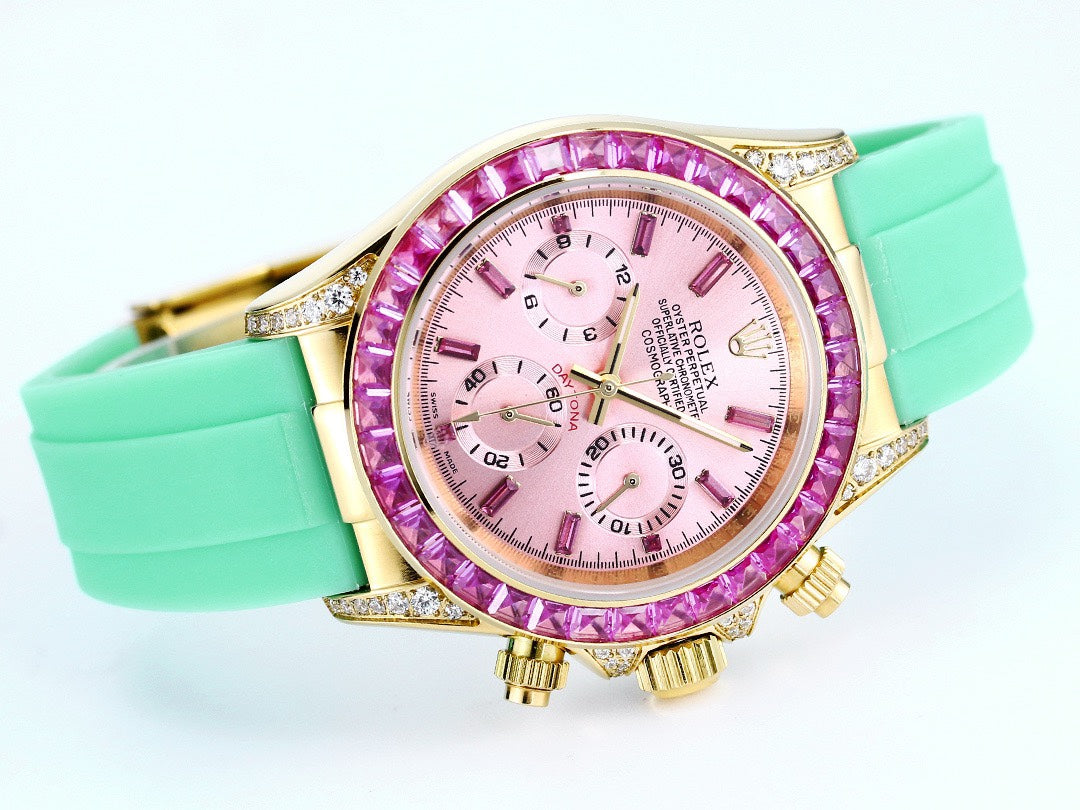 Rolex Cosmograph Daytona Super Clone Watch | Sakura Pink Dial, Pink Ruby Bezel, 43mm