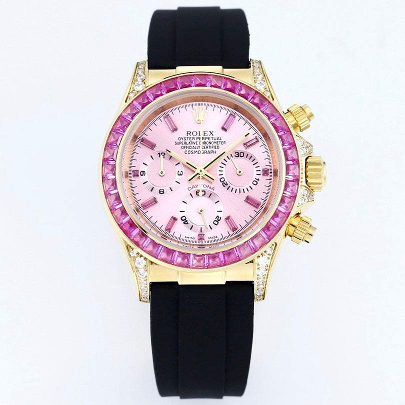 Rolex Cosmograph Daytona Super Clone Watch | Sakura Pink Dial, Pink Ruby Bezel, 43mm