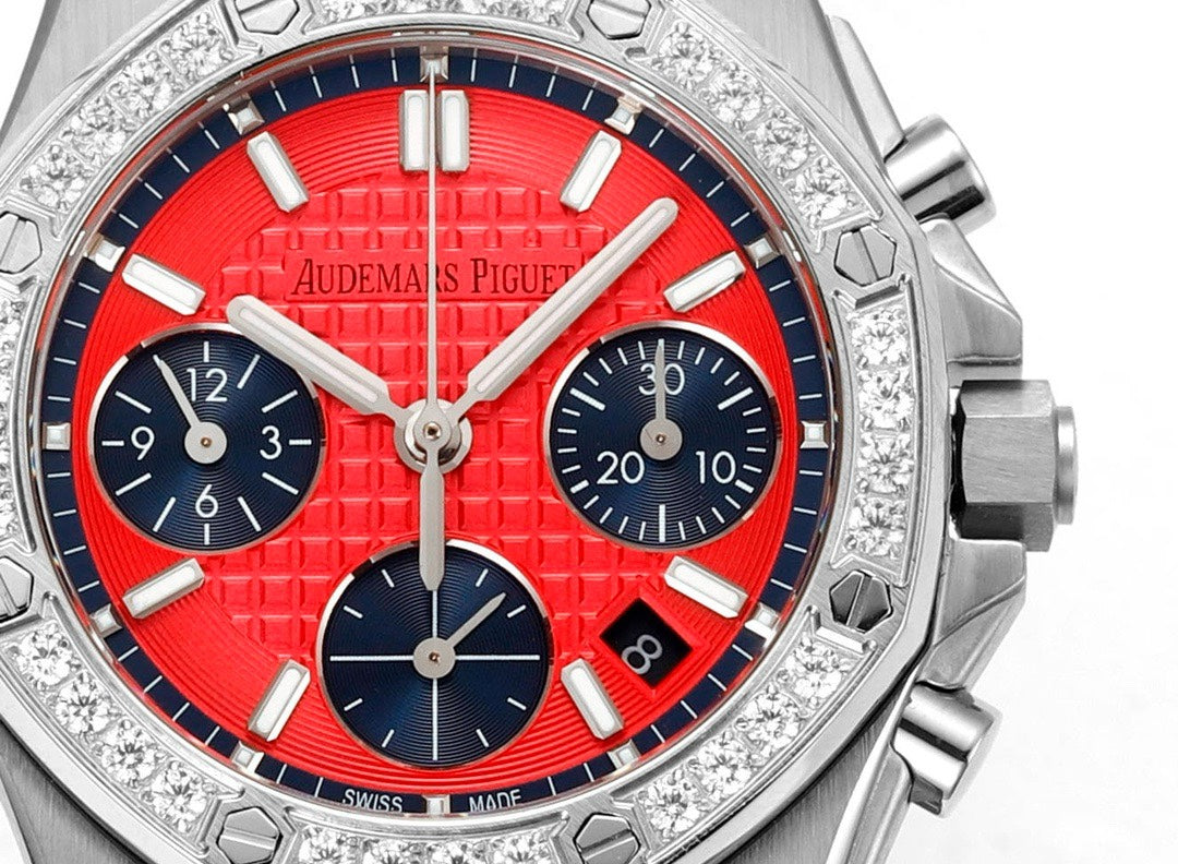 Audemars Piguet Royal Oak 37mm Ladies Automatic Chronograph Watch, Diamond Bezel Rubber Strap