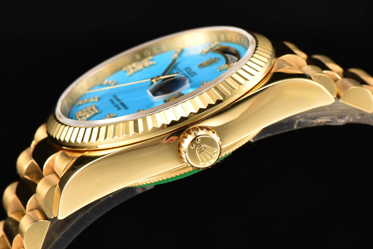 Rolex Day-Date 36 Hidden 6 Diamond Roman Markers | CS Factory Natural Gemstone Dial 904L Steel Watch
